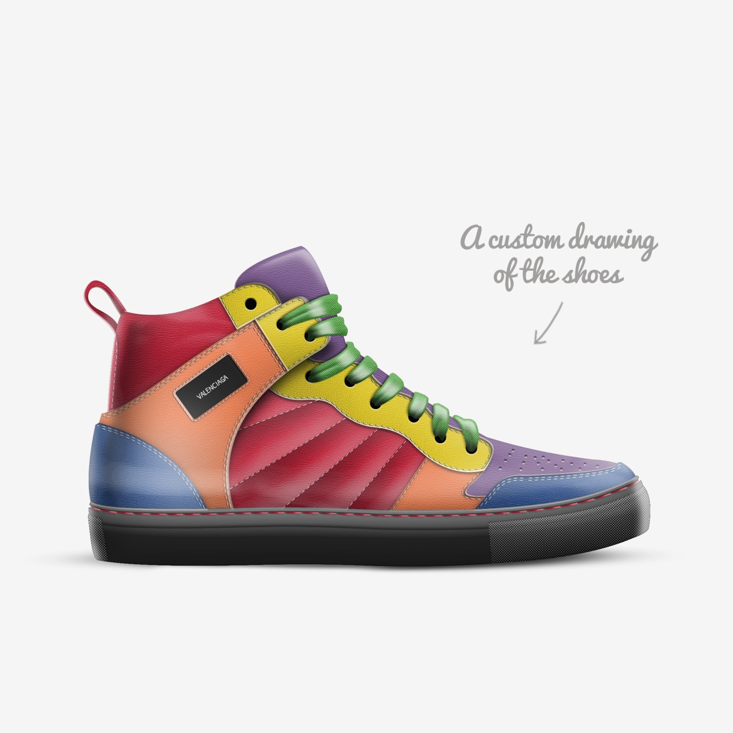 Valenciaga custom made in Italy shoes by William | Sketch view