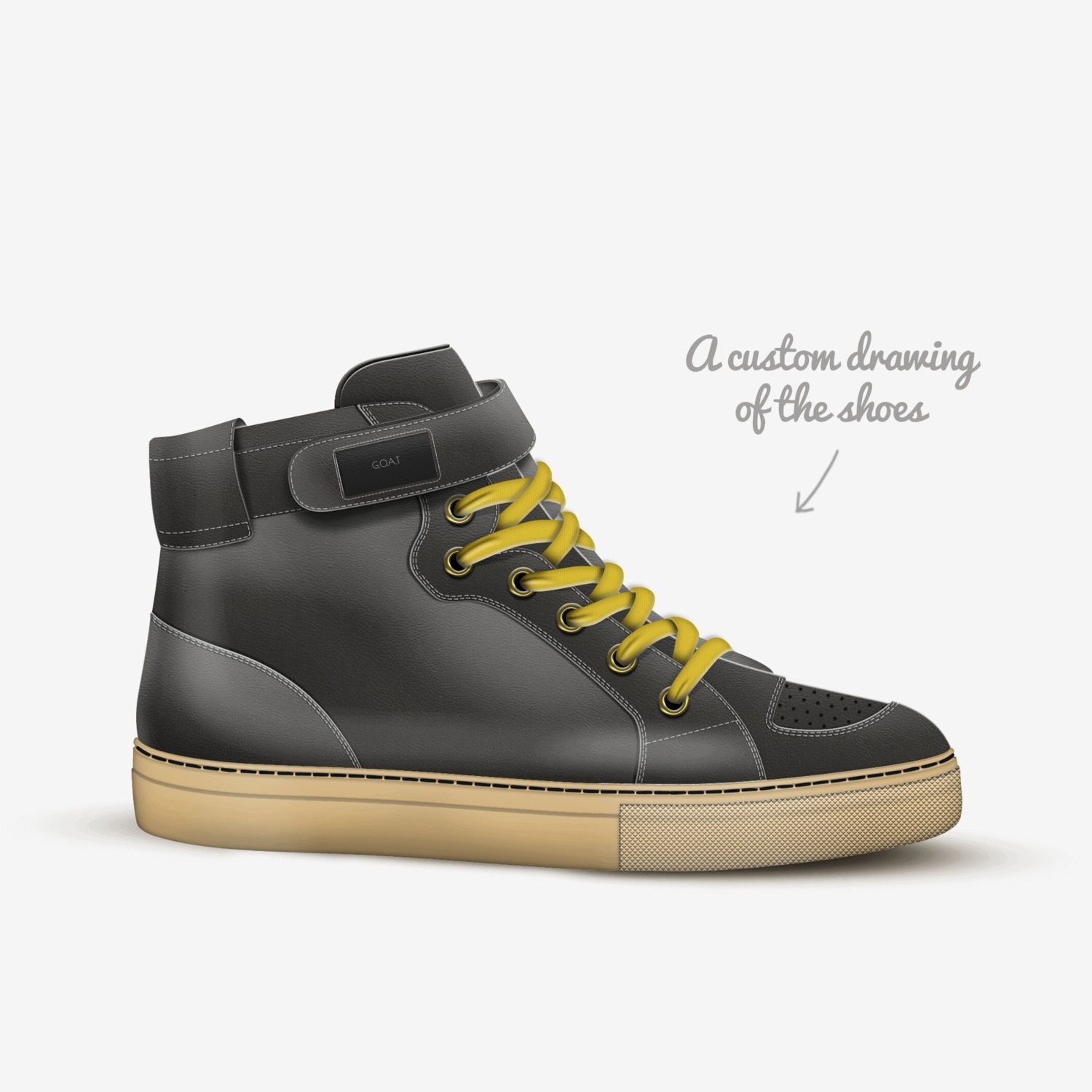 G.O.A.T custom made in Italy shoes by Izac Salako | Sketch view