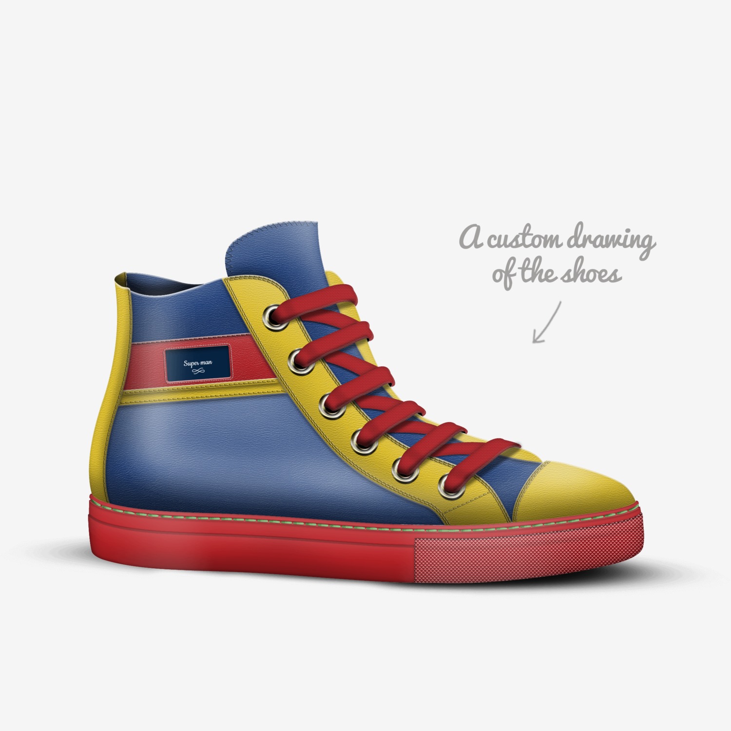 Super man custom made in Italy shoes by King | Sketch view