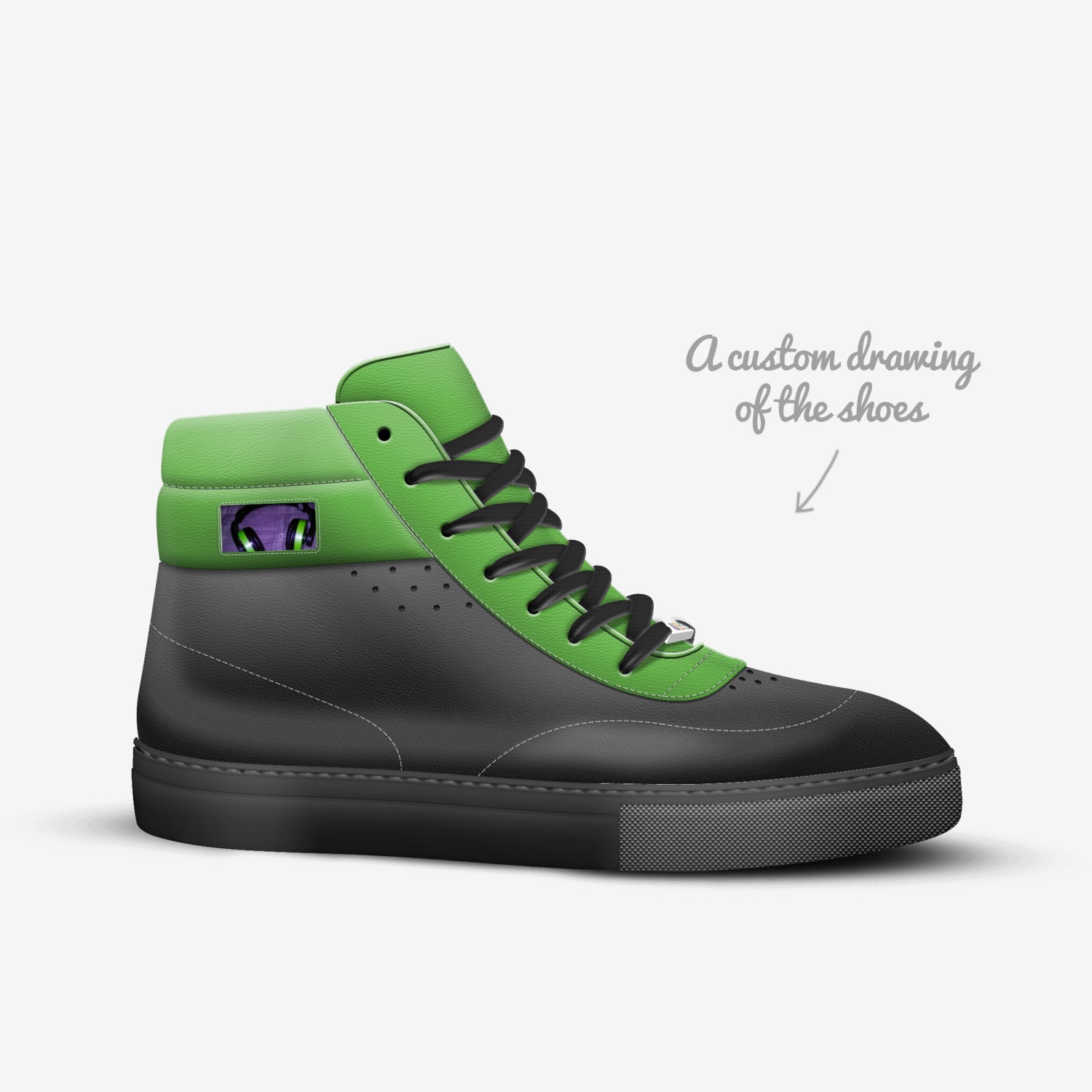 Black&green custom made in Italy shoes by Charles Russaw | Sketch view