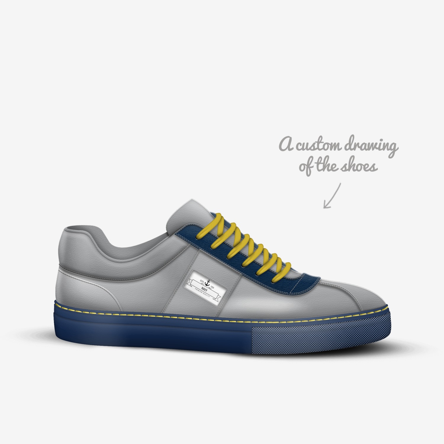 navy custom made in Italy shoes by Erin Redding | Sketch view