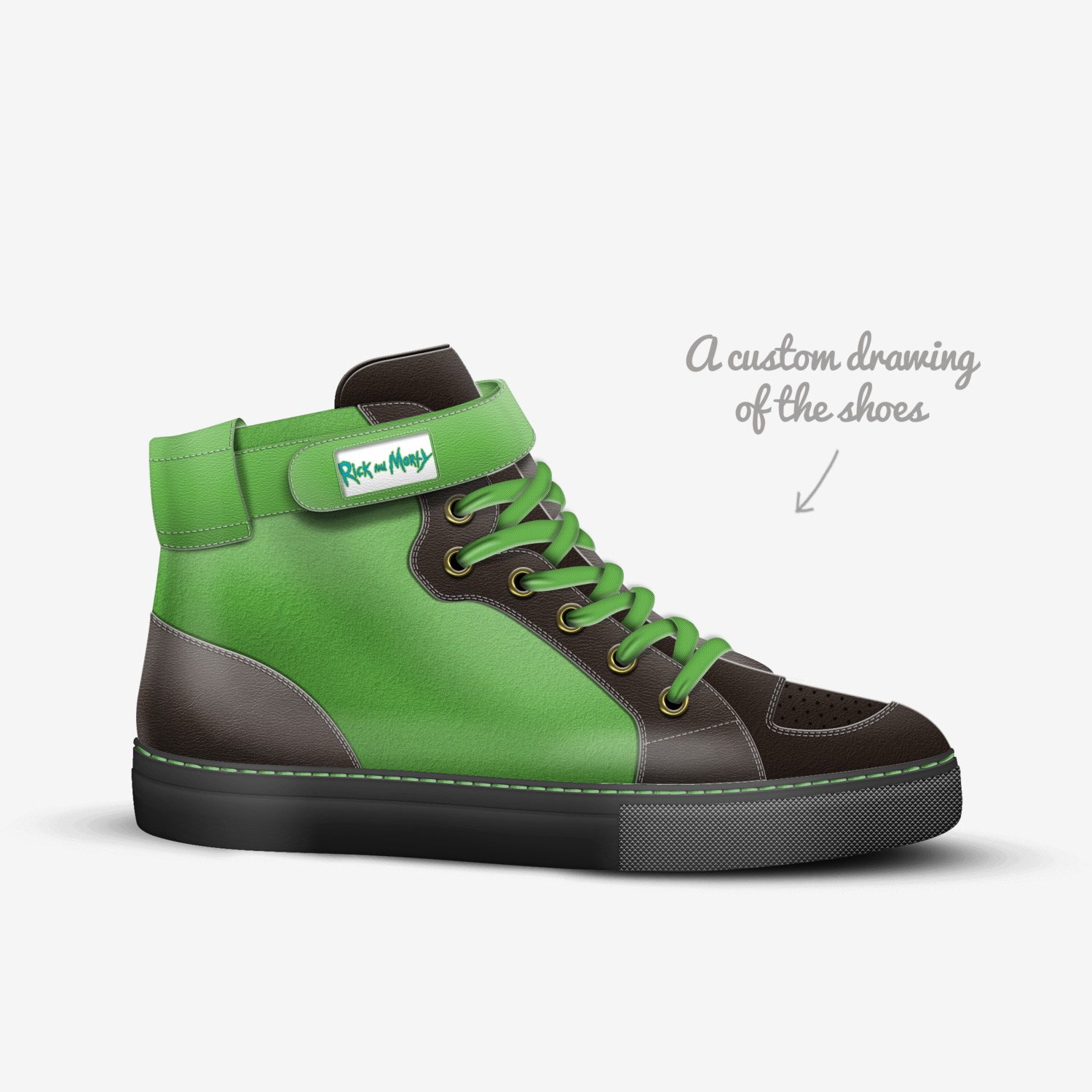 I’m Pickle Rick custom made in Italy shoes by Cole Goode | Sketch view