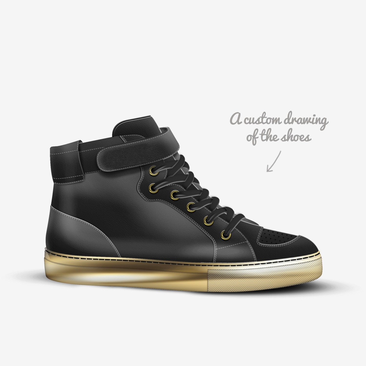 Black n Gold custom made in Italy shoes by Patrick Smith | Sketch view