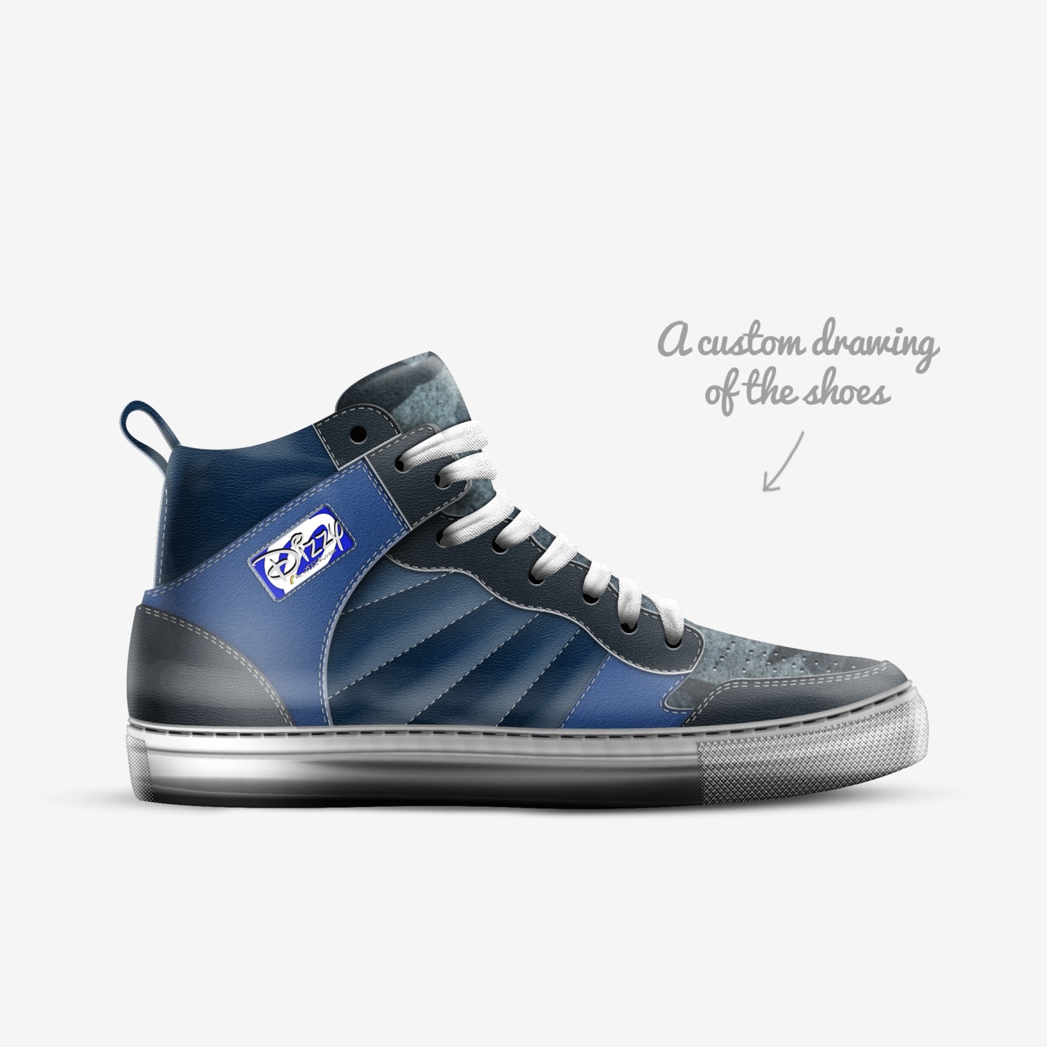 Dizzy Blue Dot custom made in Italy shoes by Clare Johnston | Sketch view