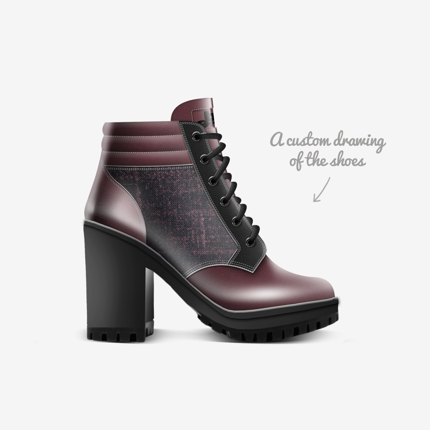 Wine Boot Heel custom made in Italy shoes by Being Great Every Day | Sketch view