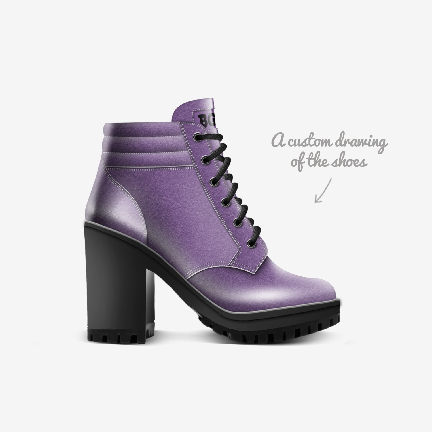 Purple Boot Heel custom made in Italy shoes by Being Great Every Day | Sketch view