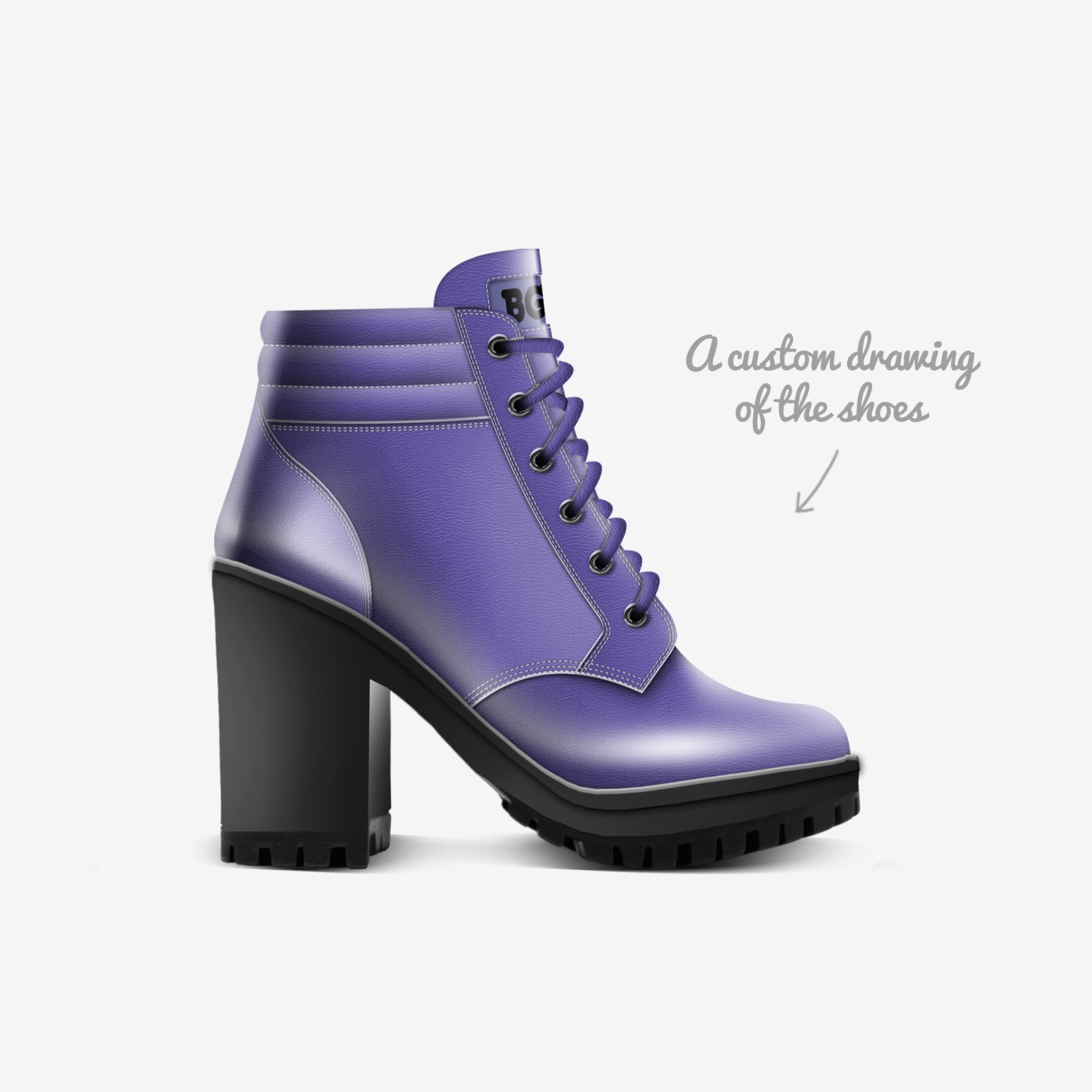Violet Boot Heel custom made in Italy shoes by Being Great Every Day | Sketch view