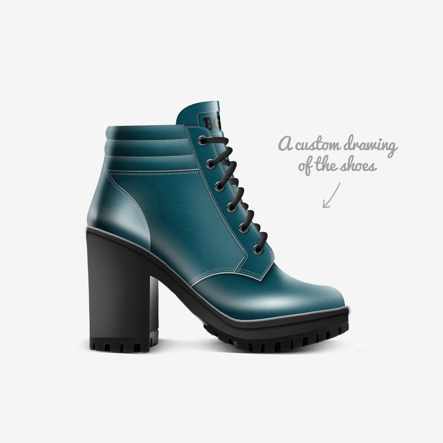 BluGreen Boot Heel custom made in Italy shoes by Being Great Every Day | Sketch view