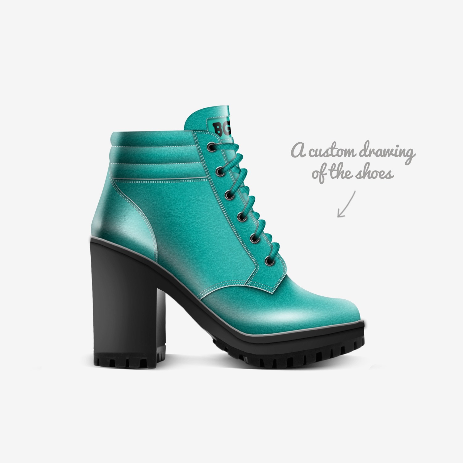 Aqua Boot Heel custom made in Italy shoes by Being Great Every Day | Sketch view