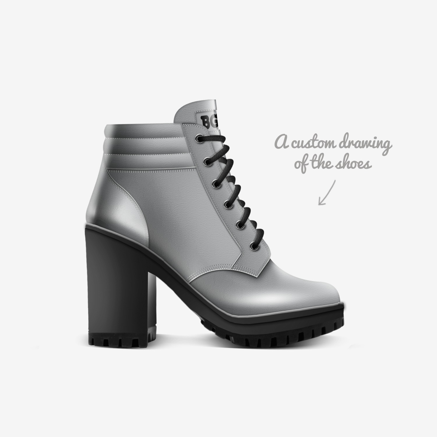 Grey Boot Heel custom made in Italy shoes by Being Great Every Day | Sketch view