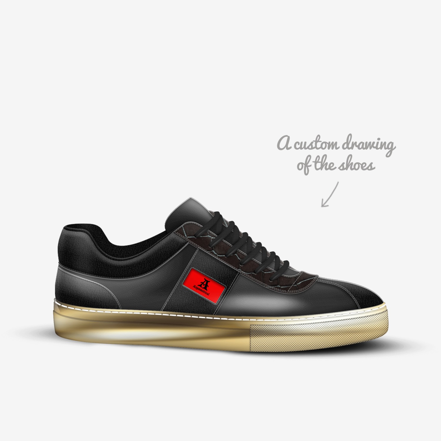 Asymmetrical custom made in Italy shoes by Lamar Davis | Sketch view