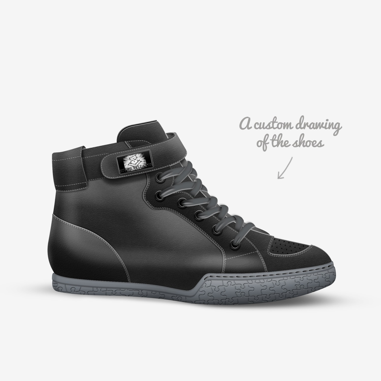 Super Villain Blackout custom made in Italy shoes by Bryan Thomas | Sketch view