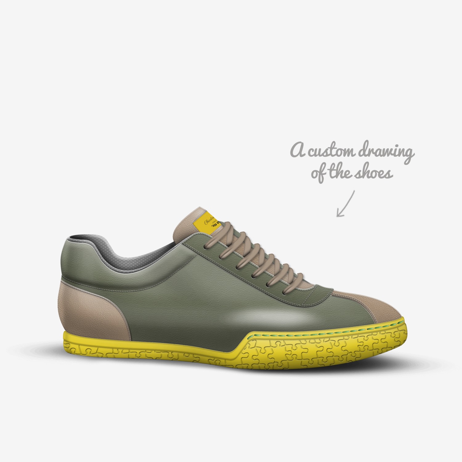 Chartreuse custom made in Italy shoes by Maria Sabljak | Sketch view