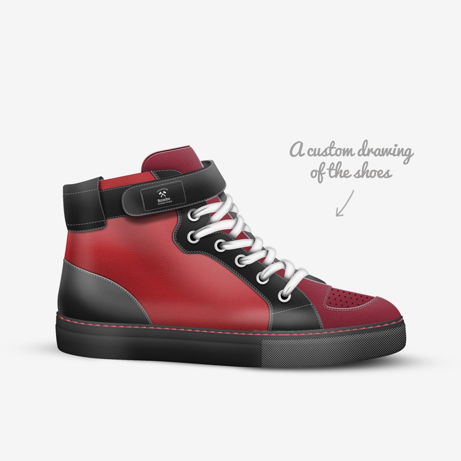Rambo custom made in Italy shoes by Robert Rodriguez | Sketch view