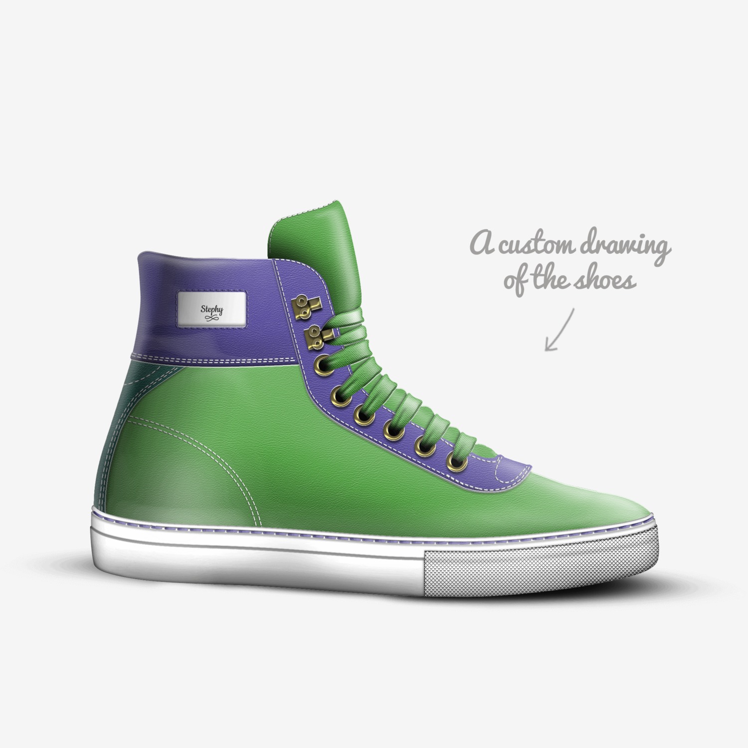 Hulk custom made in Italy shoes by Stephanie Frank | Sketch view