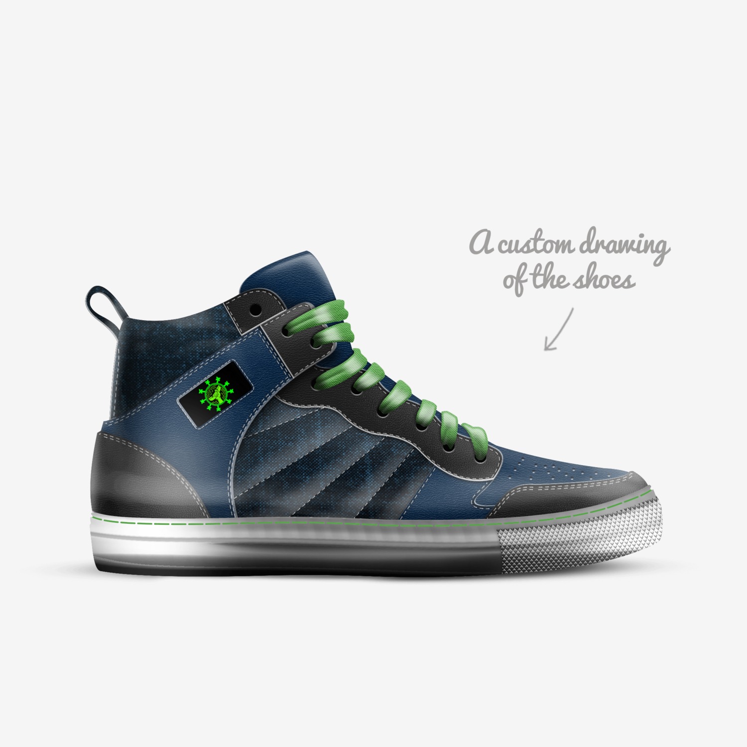 Phreaker Sneaker custom made in Italy shoes by Kat Valentine | Sketch view