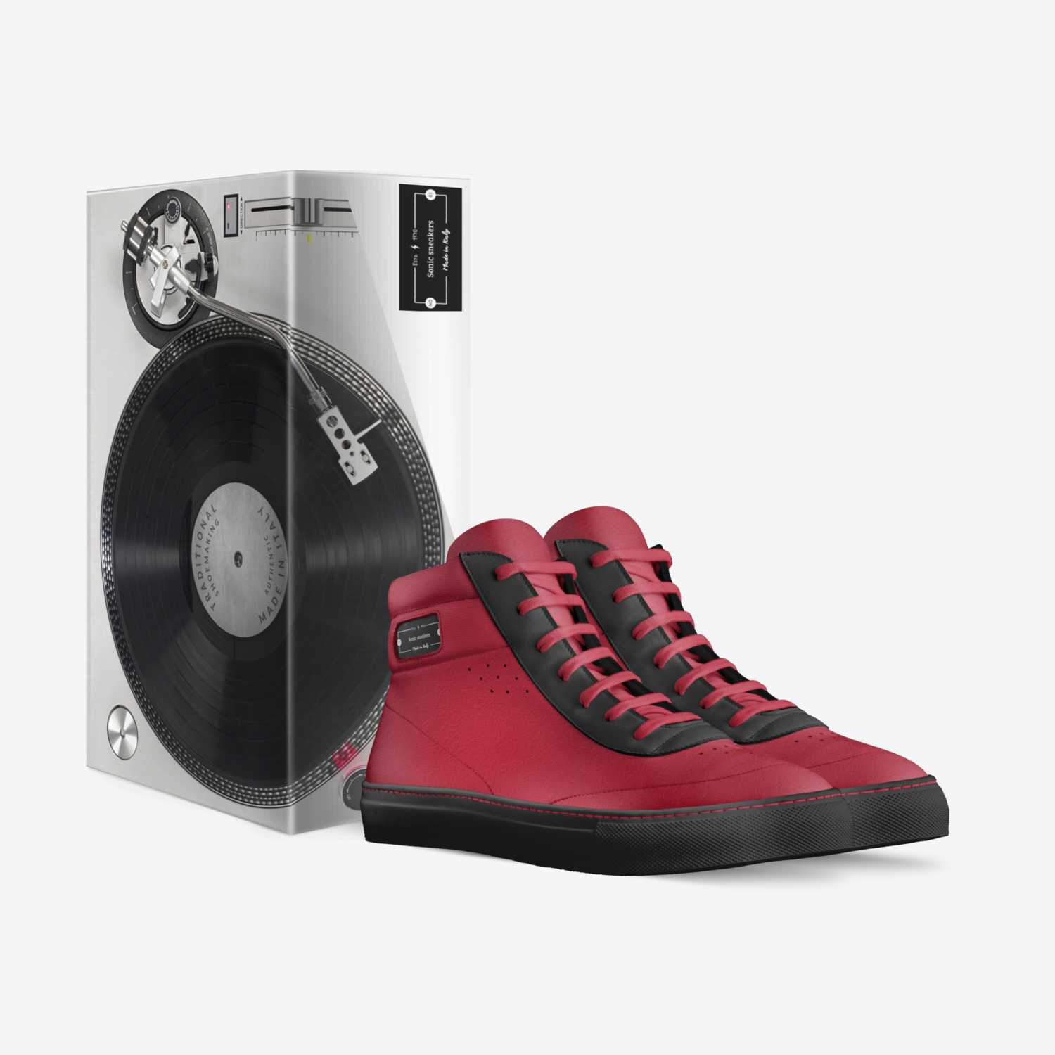 Sonic sneakers custom made in Italy shoes by Lee Mengers | Box view