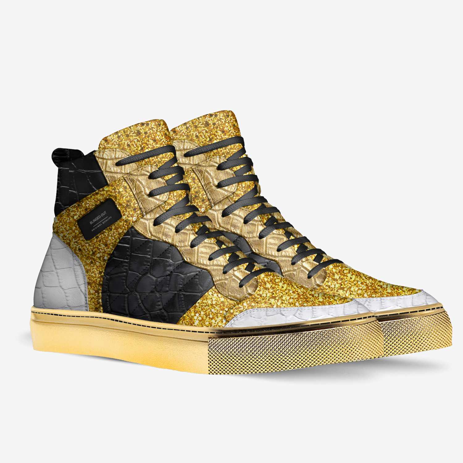 Blinged-out custom made in Italy shoes by Qu33n Mandy | Double view