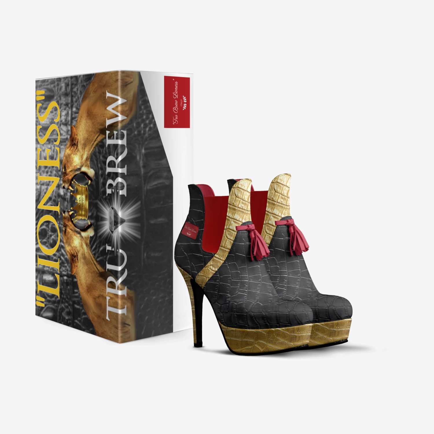 "Tru Brew Lioness" custom made in Italy shoes by Aundra Evans Oded | Box view