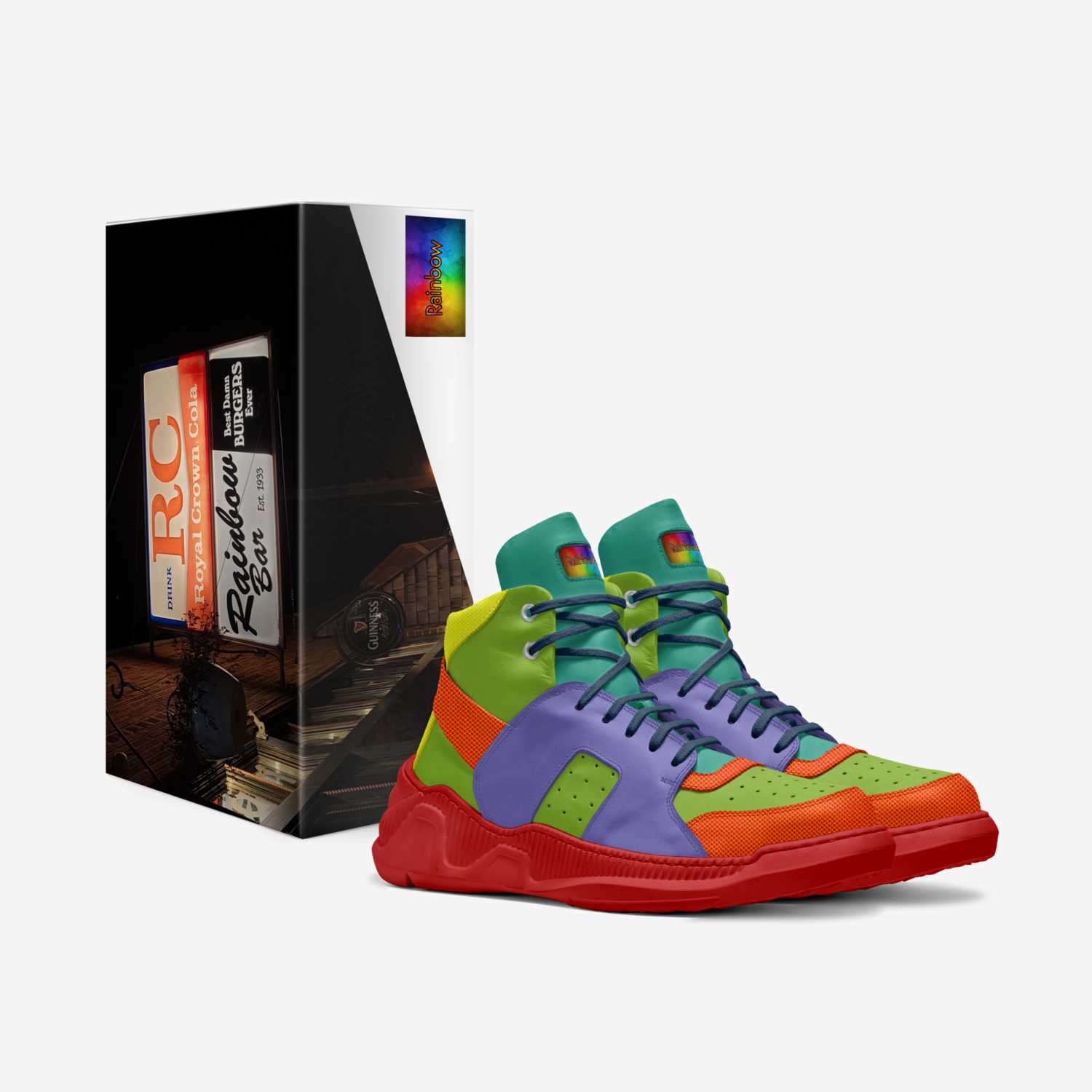 Rainbow custom made in Italy shoes by Caleb Silvers | Box view