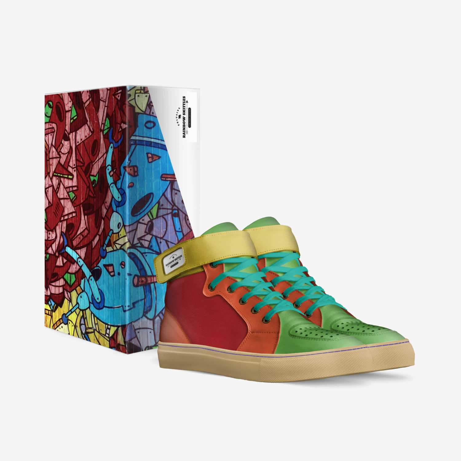 rainbow skittles custom made in Italy shoes by Mackenzie Phillips | Box view