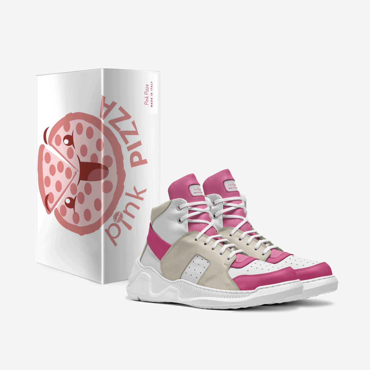 Pink Pizza Kicks  custom made in Italy shoes by Lyndah Pizarro | Box view