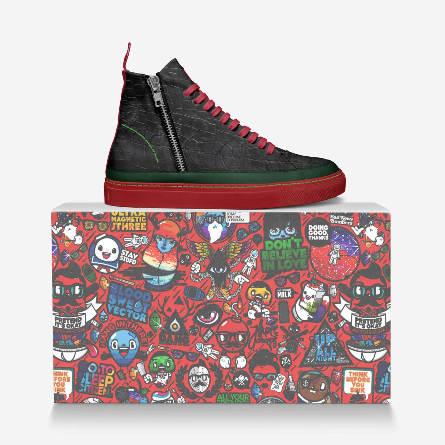 "Vampire" custom made in Italy shoes by Pamela Harris | Over box view