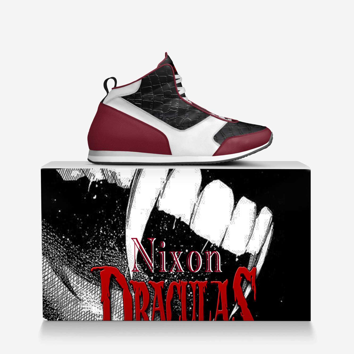 Nixon Dracula's custom made in Italy shoes by Ray Kolinski | Over box view