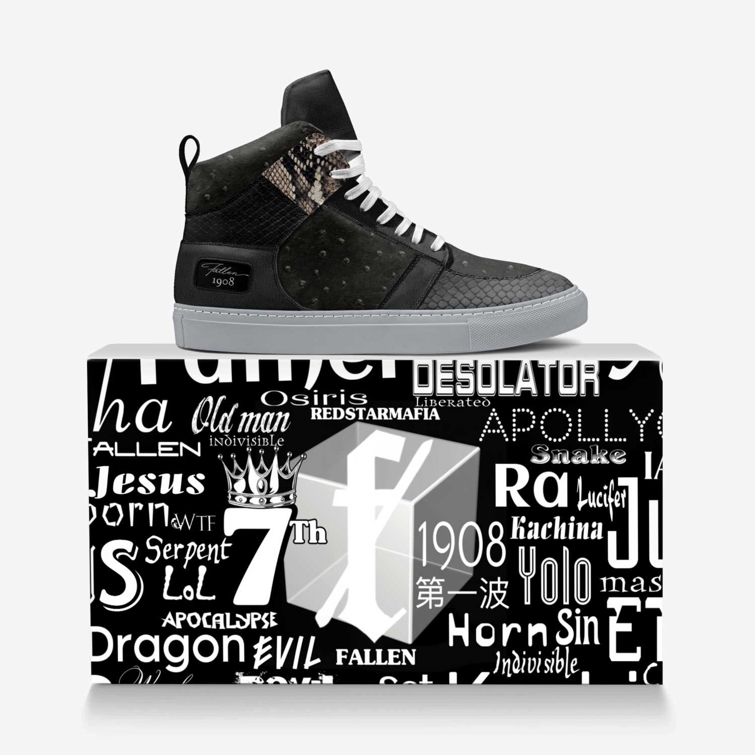 FALLEN 1908 custom made in Italy shoes by Redstar Mafia | Over box view