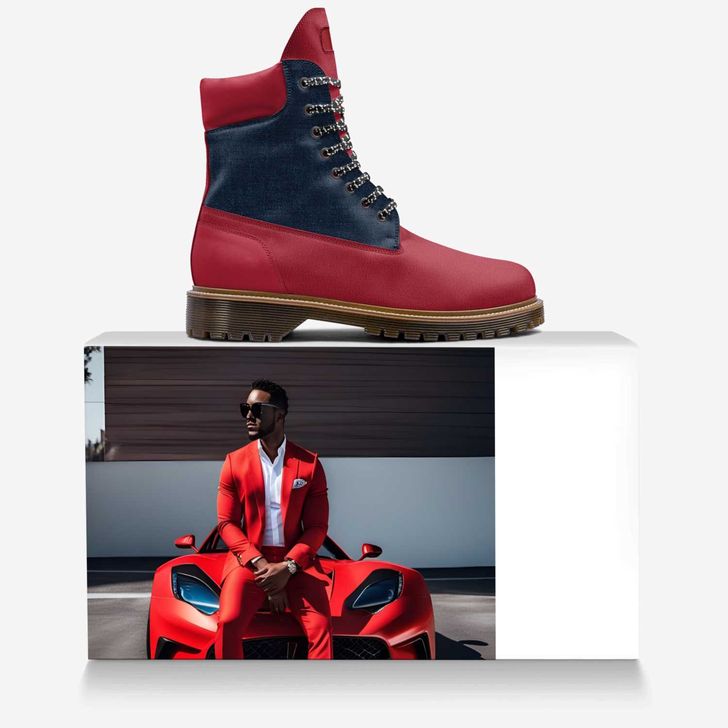 Red-Man custom made in Italy shoes by Desiree Sims | Over box view