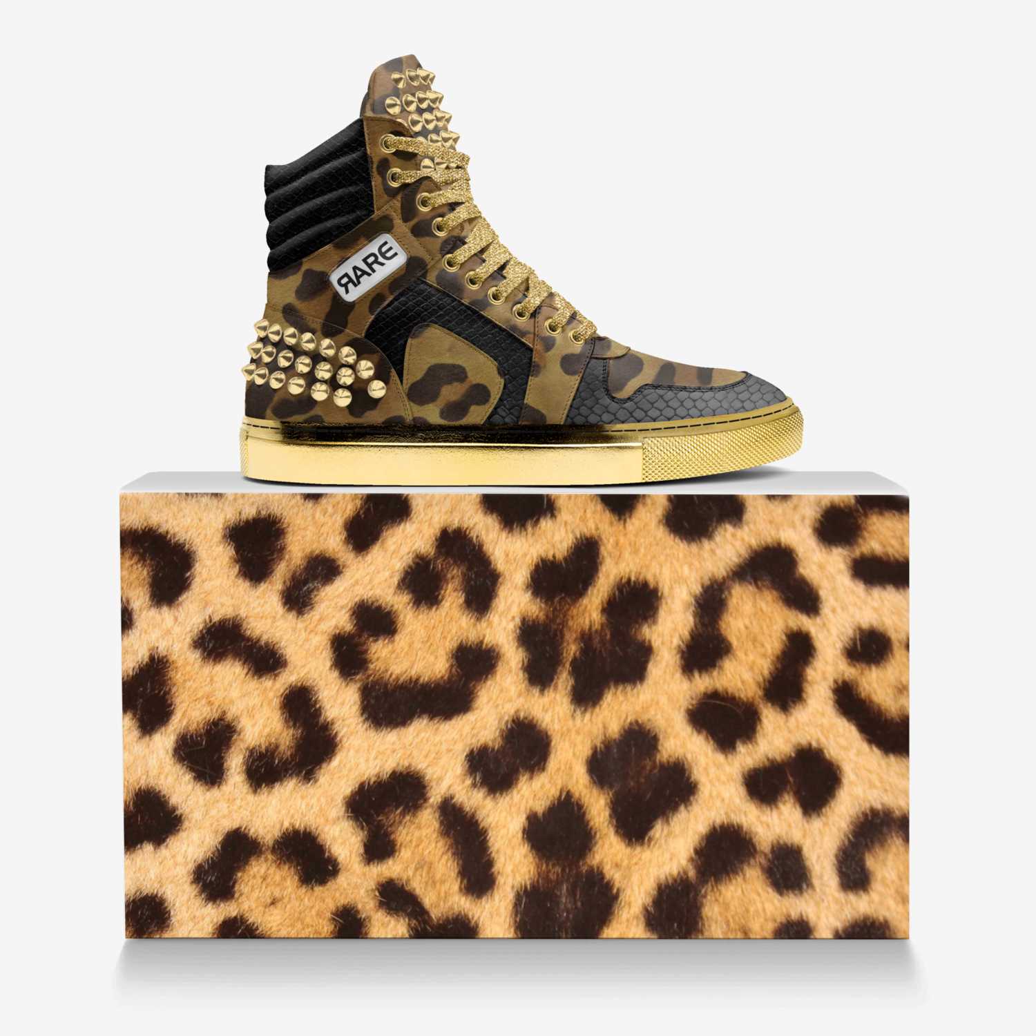 cheetah Cleat custom made in Italy shoes by Ryan Fields | Over box view