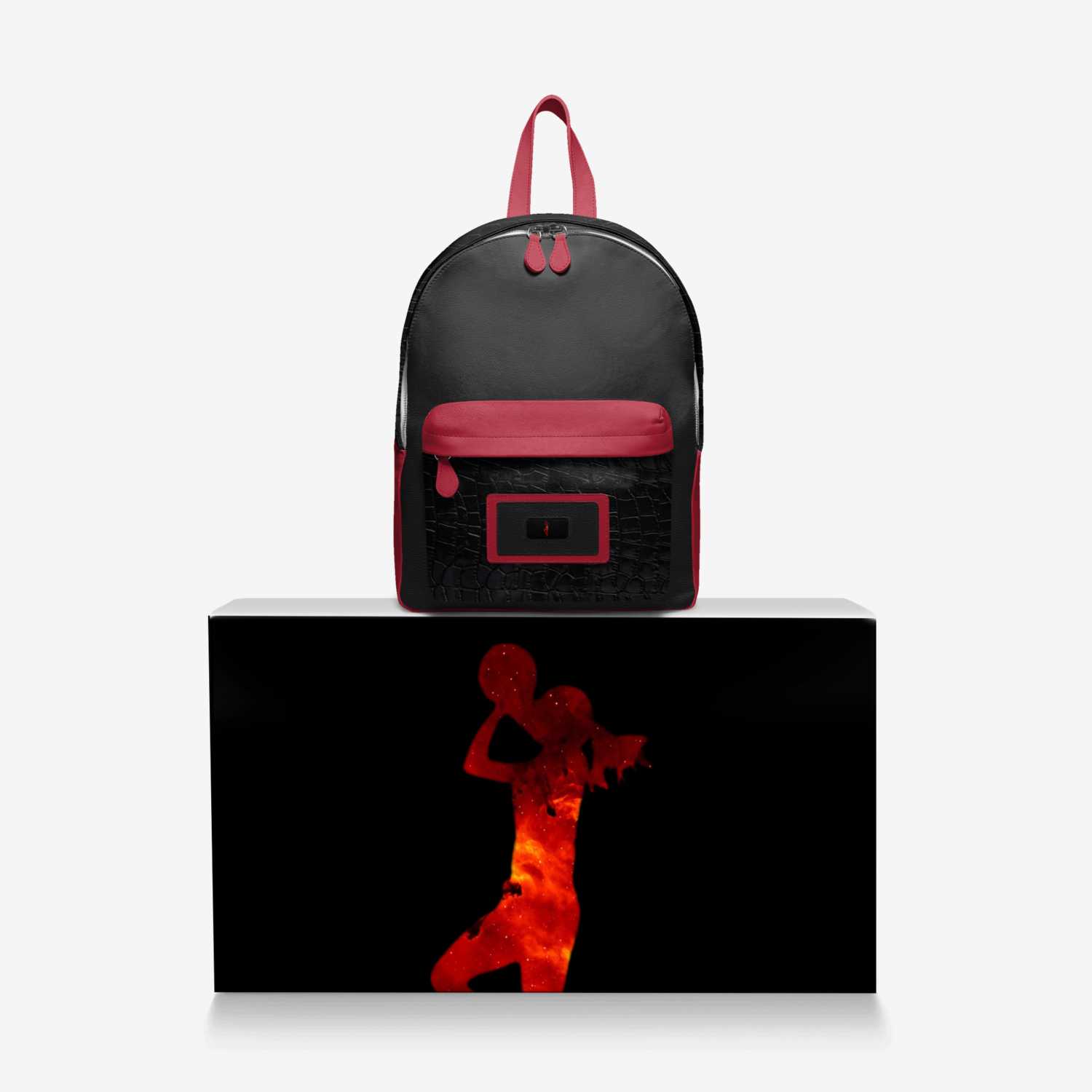 IQ Red & Black Bag custom made in Italy design by Deante Steele | Over box view