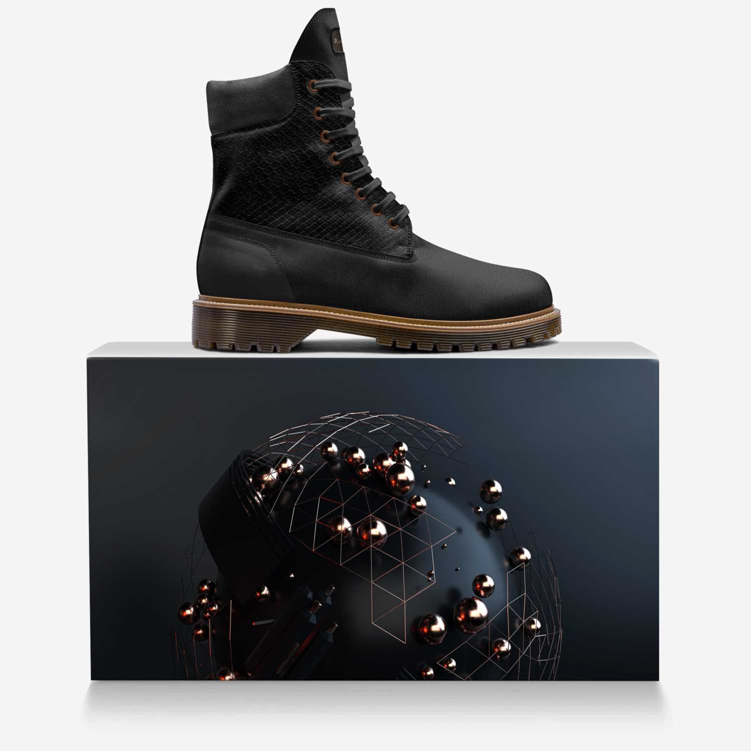 Black Ice custom made in Italy shoes by Kevin Bartee | Over box view