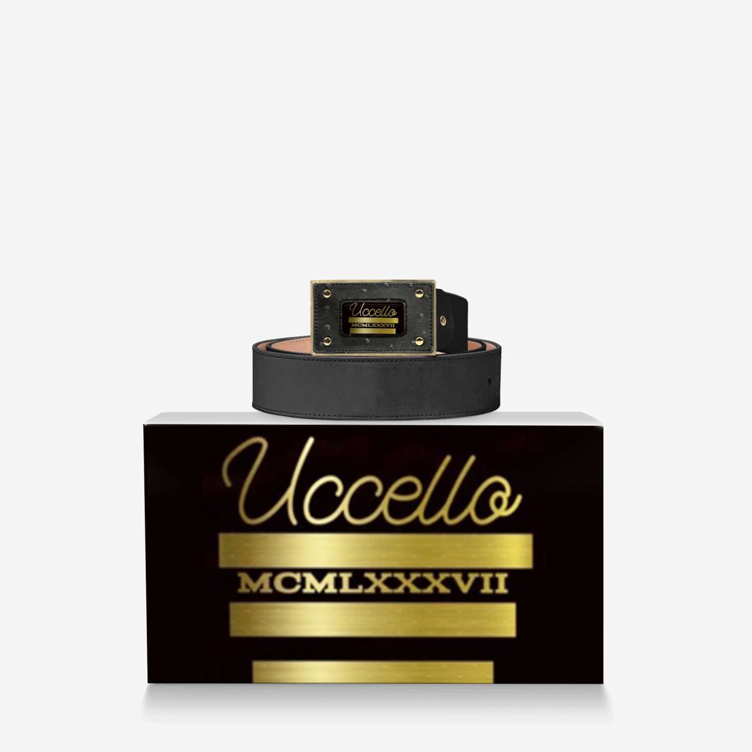 Uccello OG Belt custom made in Italy design by La’ Monsta | Over box view