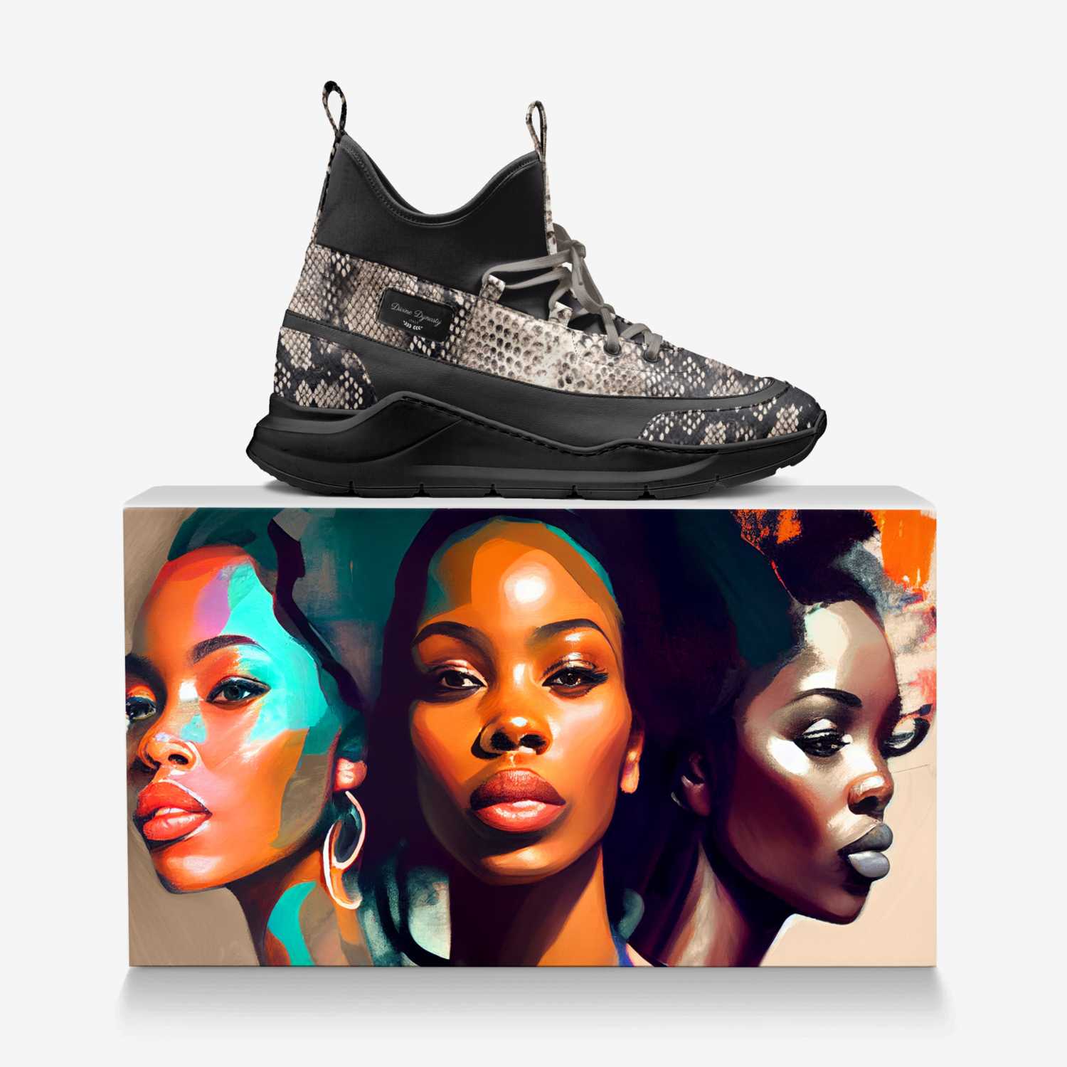 Divine Dynasty custom made in Italy shoes by Nesha Parker | Over box view