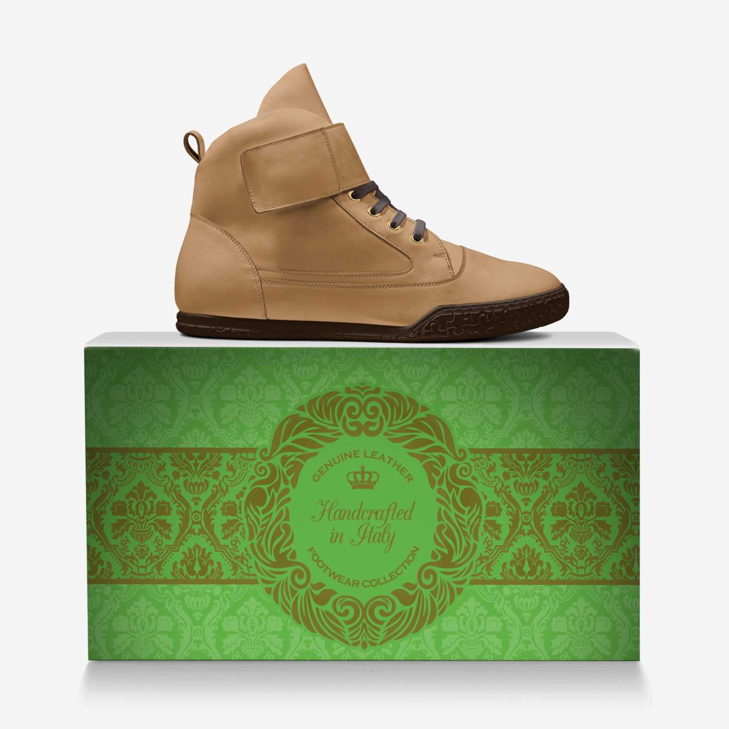 F-ALLWAVE "CAFE'" custom made in Italy shoes by Sean Mathis-landry | Over box view