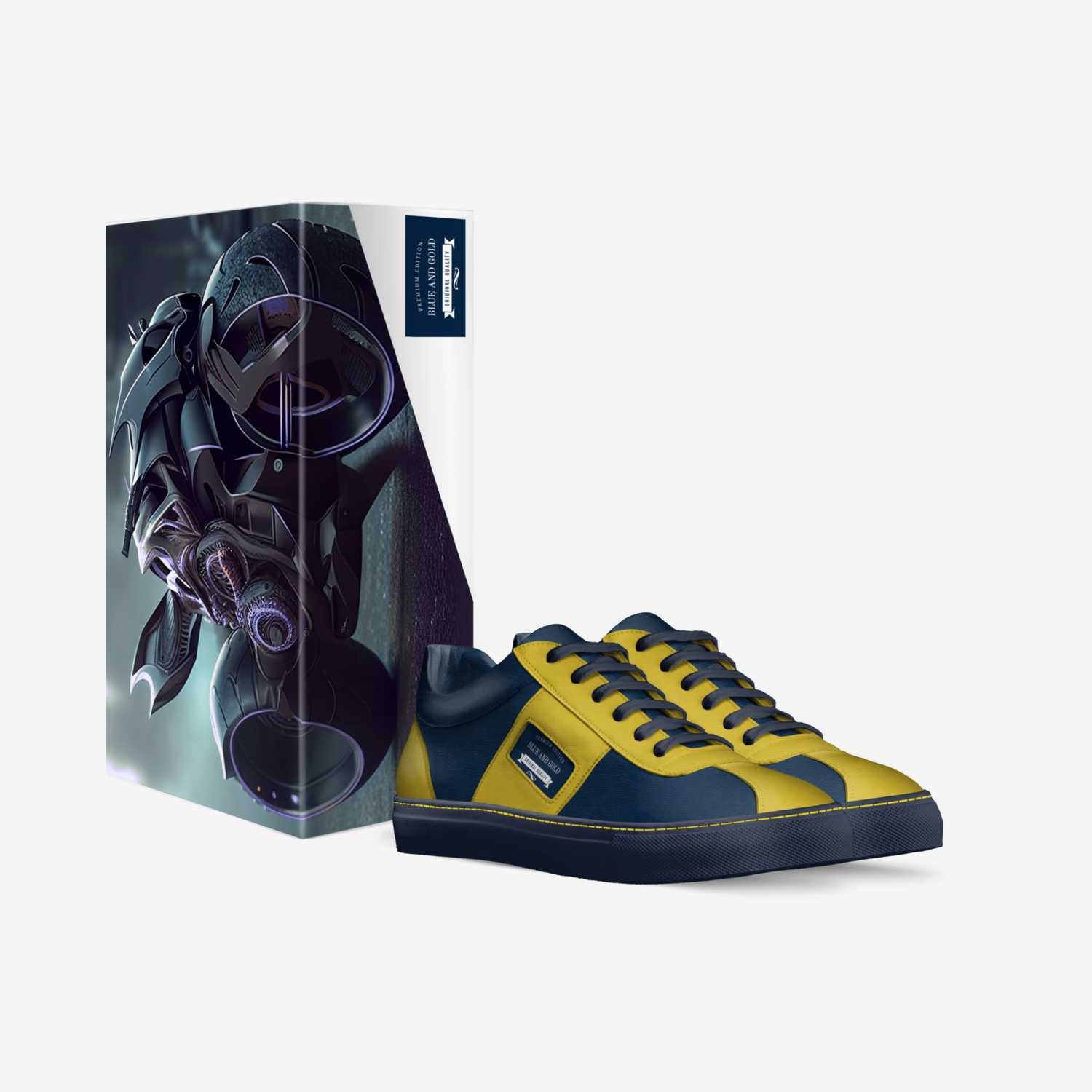 Blue and Gold custom made in Italy shoes by Salisa Medlock | Box view