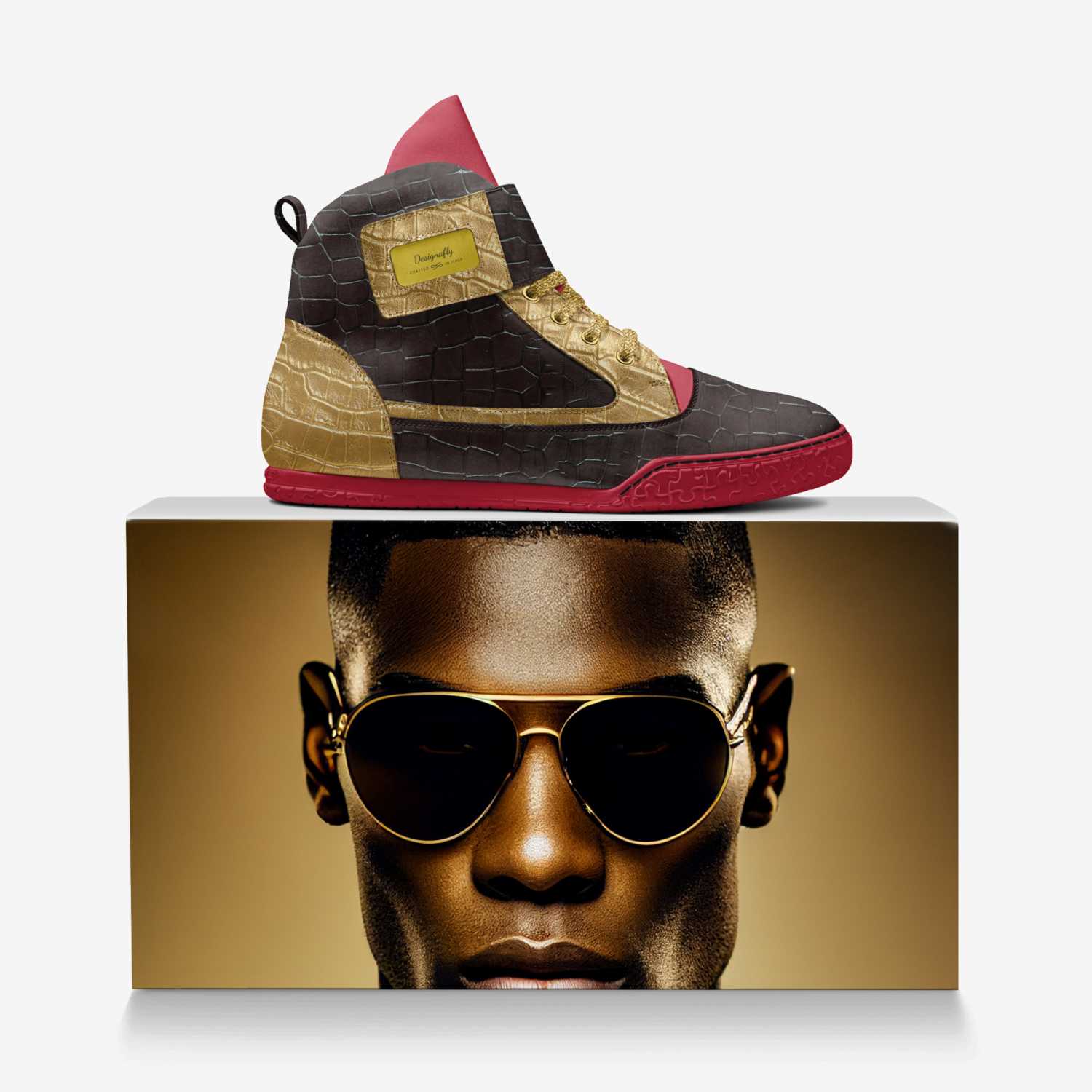 Designafly custom made in Italy shoes by Reynaldo Torres | Over box view