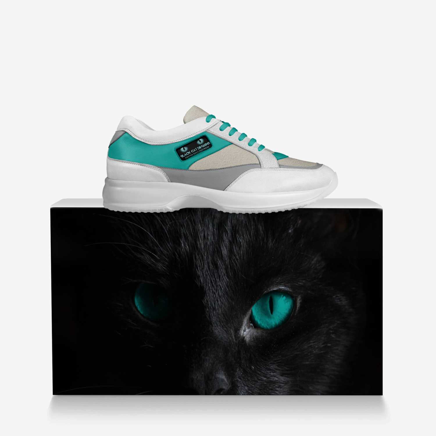 Black Cat Designs custom made in Italy shoes by Jennifer Bowling | Over box view