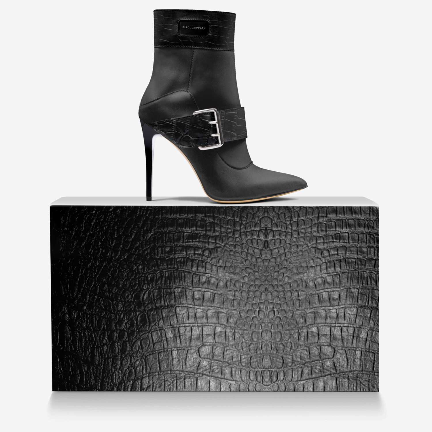 Circular Path custom made in Italy shoes by Amanda Murray | Over box view