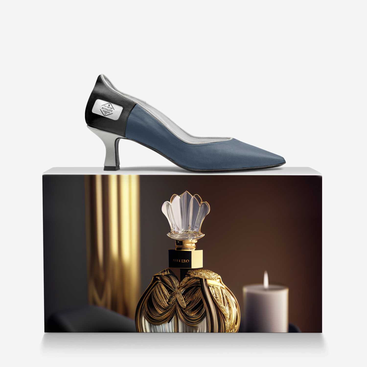 Queen Blue custom made in Italy shoes by Jahi Ali-bey | Over box view