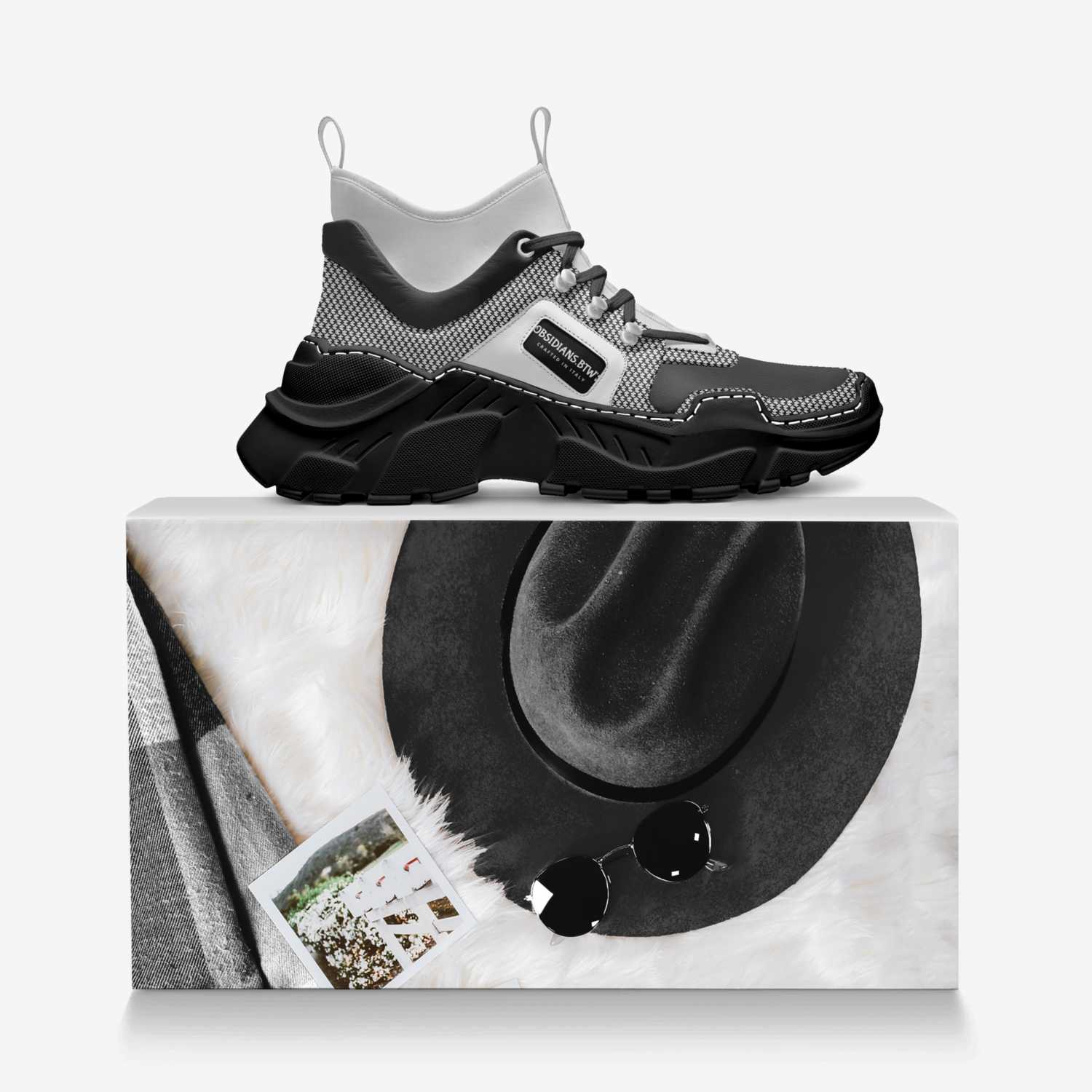 OBSIDIANS.BTW'S custom made in Italy shoes by Monroe King | Over box view
