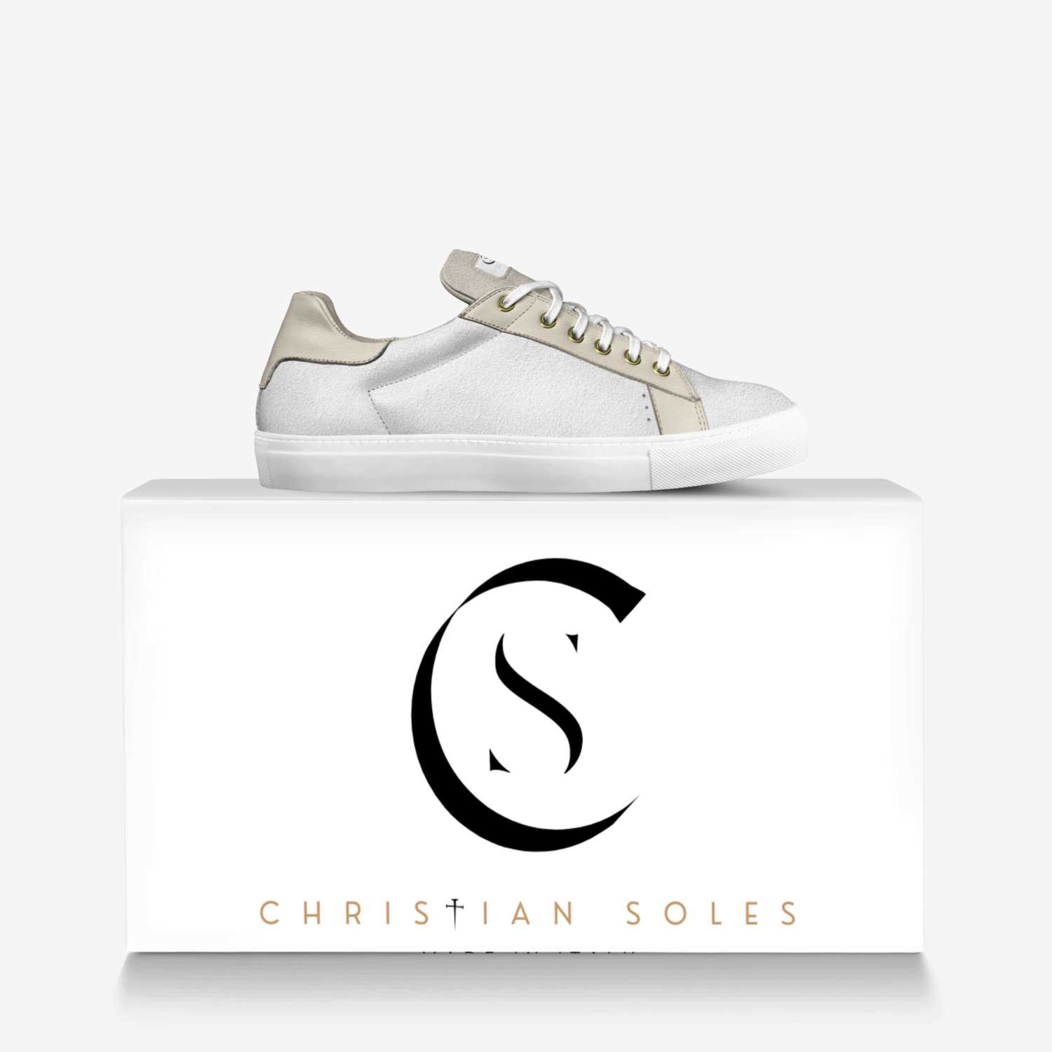 Simplicity Sneaker (Beige) custom made in Italy shoes by Christian Soles Collection | Over box view