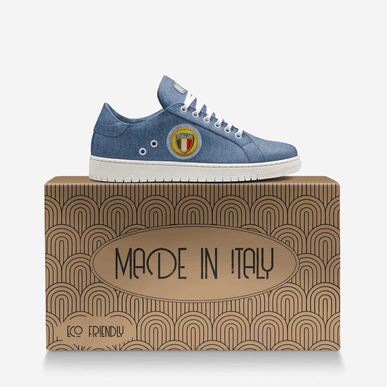 ITALIA DENIM 01 custom made in Italy shoes by Duvall Daniels | Over box view