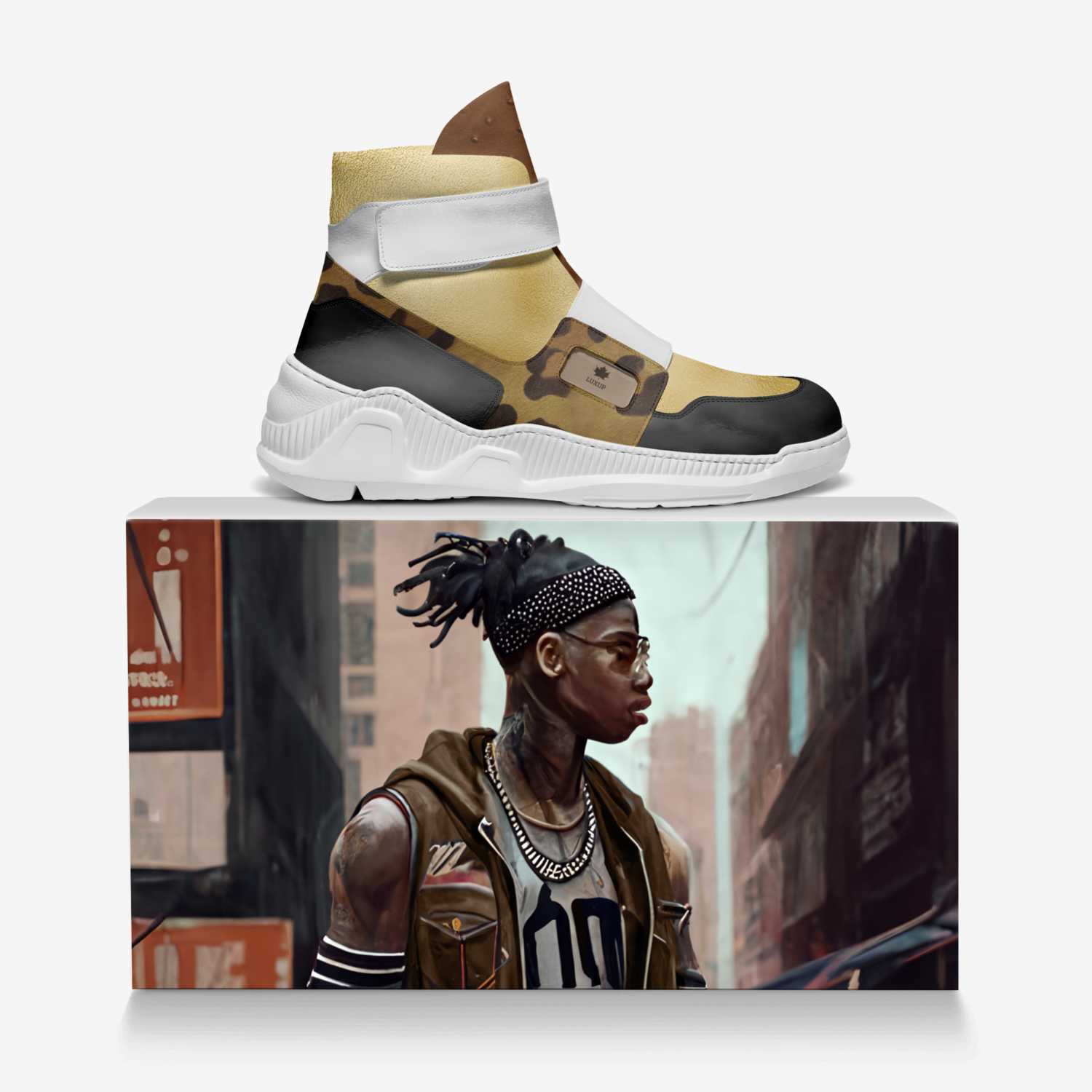 Luxup custom made in Italy shoes by Dwayne White | Over box view