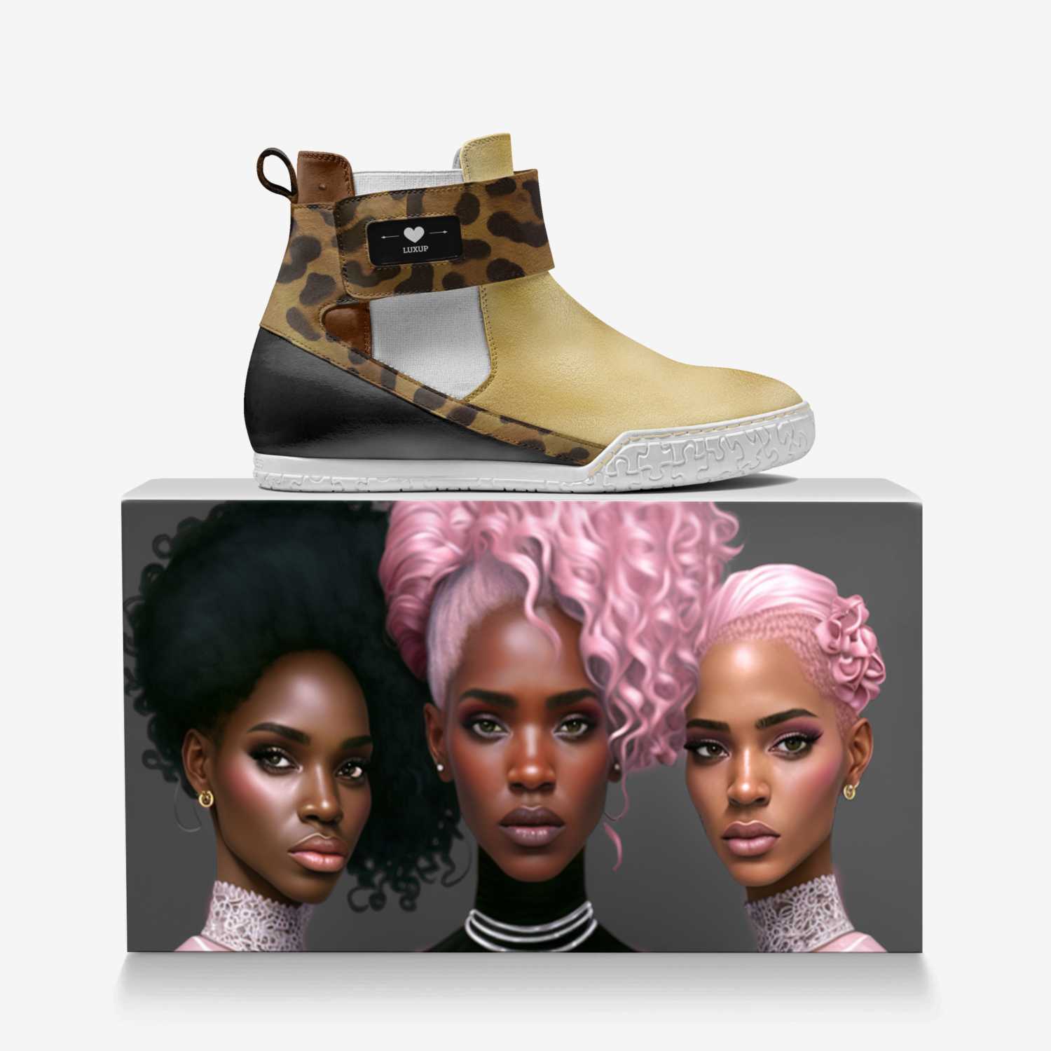 Luxup custom made in Italy shoes by Dwayne White | Over box view