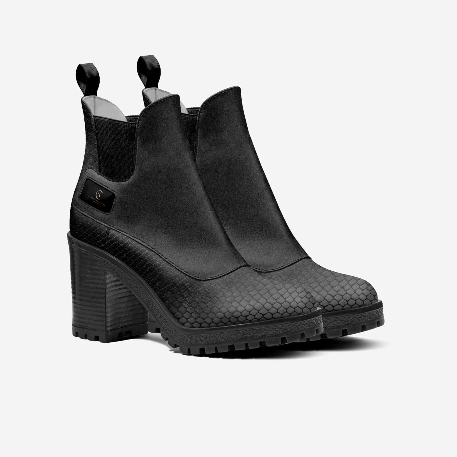 Brigette Boot (Black) custom made in Italy shoes by Christian Soles Collection | Double view