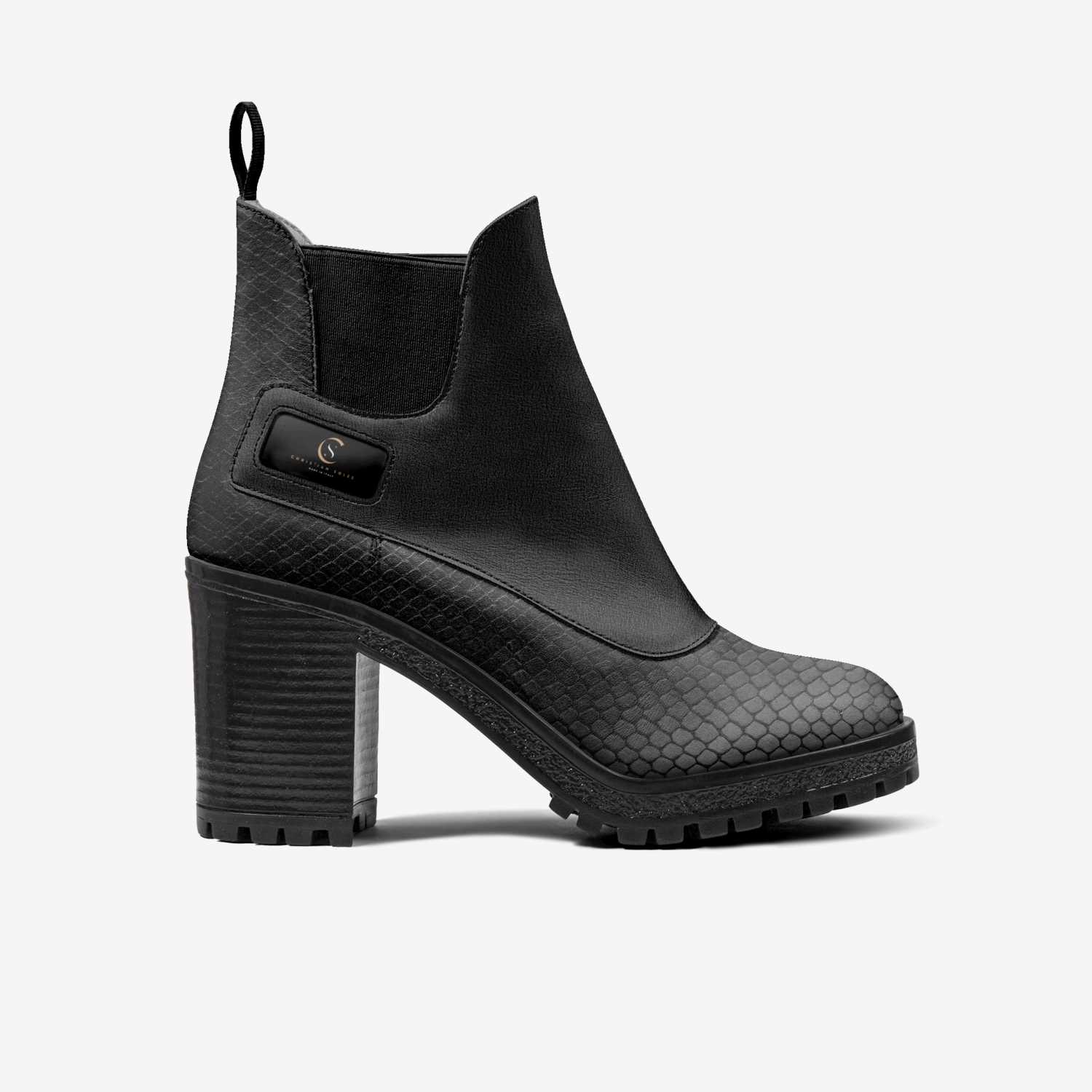 Brigette Boot (Black) custom made in Italy shoes by Christian Soles Collection | Side view