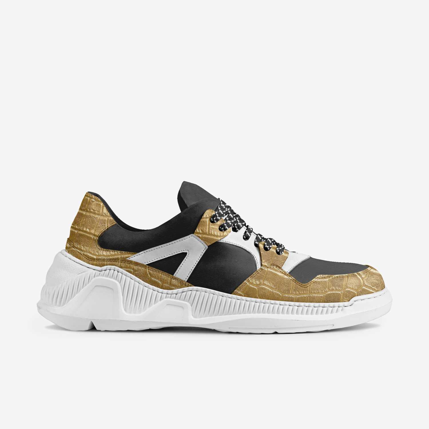 Zen Q Gold 1s custom made in Italy shoes by Deante Steele | Side view