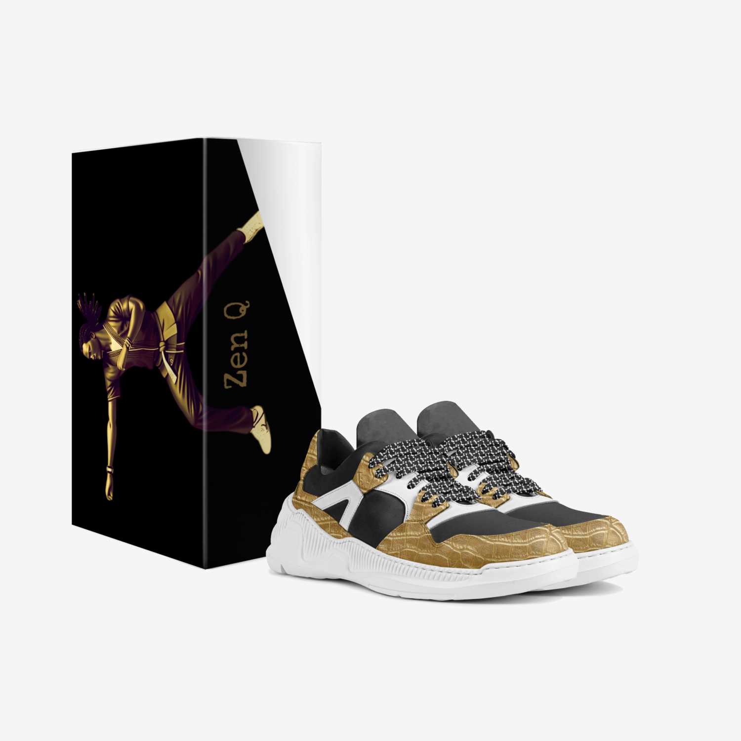 Zen Q Gold 1s custom made in Italy shoes by Deante Steele | Box view